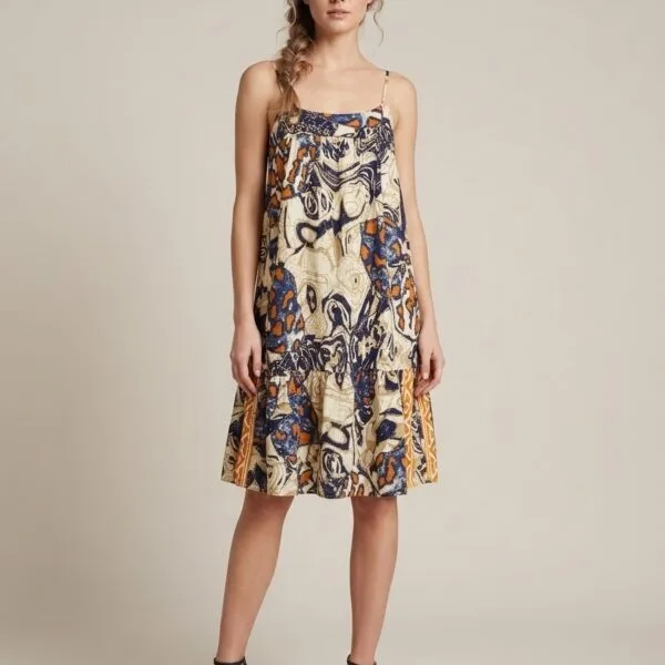 Navy Gold Tie-Strap Tiered Sundress