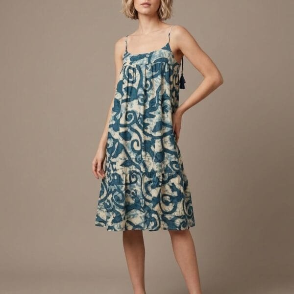 Ocean Swirl Tie-Strap Tiered Sundress