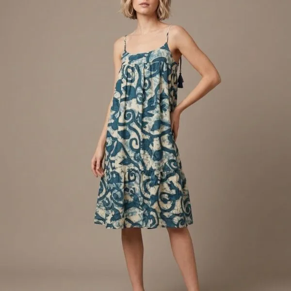 Ocean Swirl Tie-Strap Tiered Sundress