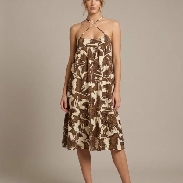 Mocha Bloom Tie-Strap Tiered Sundress