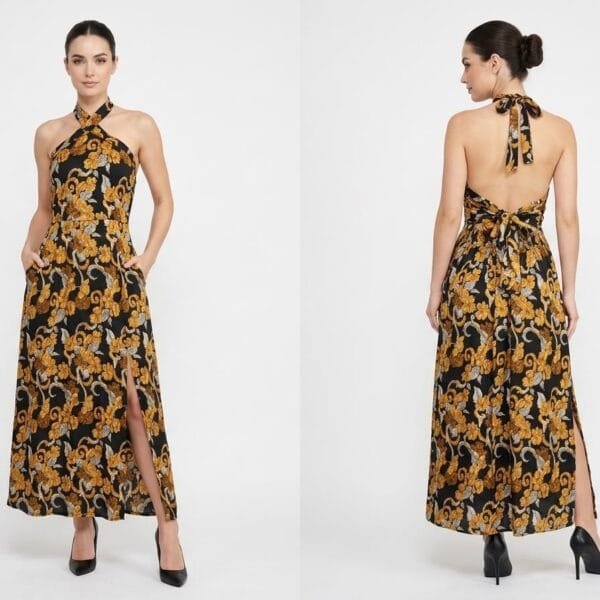 Versailles Baroque Halter Maxi Dress