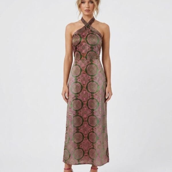 Mauve Medallion Halter Maxi Dress