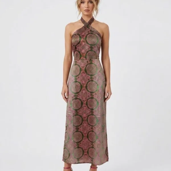 Mauve Medallion Halter Maxi Dress