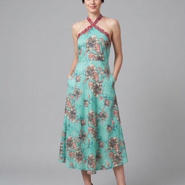 Turquoise Bloom Halter Maxi Dress