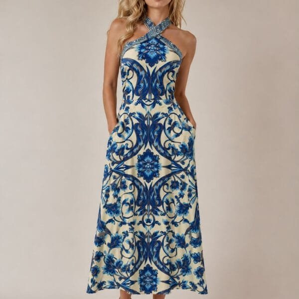Porcelain Blue Halter Maxi Dress