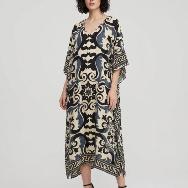 Onyx Baroque V-Neck Kaftan Maxi Dress