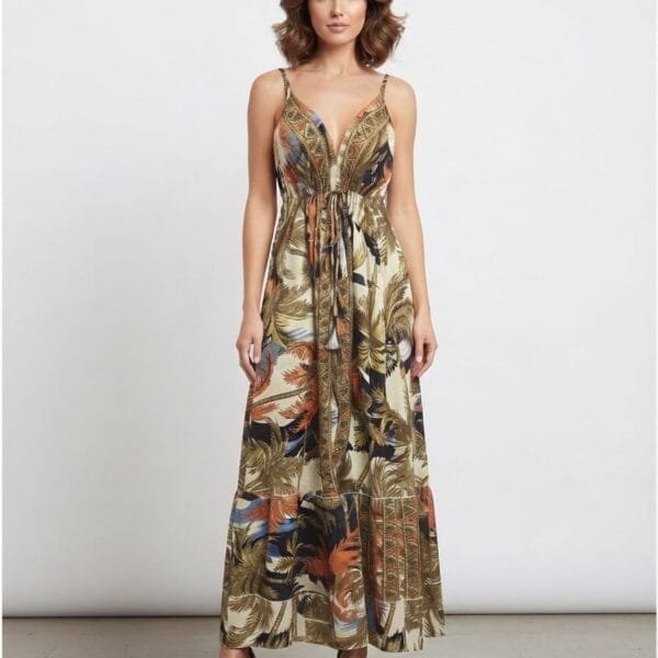 Safari Bloom Tassel Tie Maxi Dress