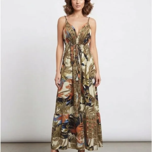 Safari Bloom Tassel Tie Maxi Dress