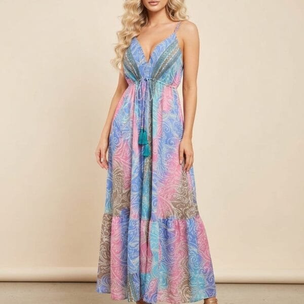Pastel Mirage Tassel Tie Maxi Dress