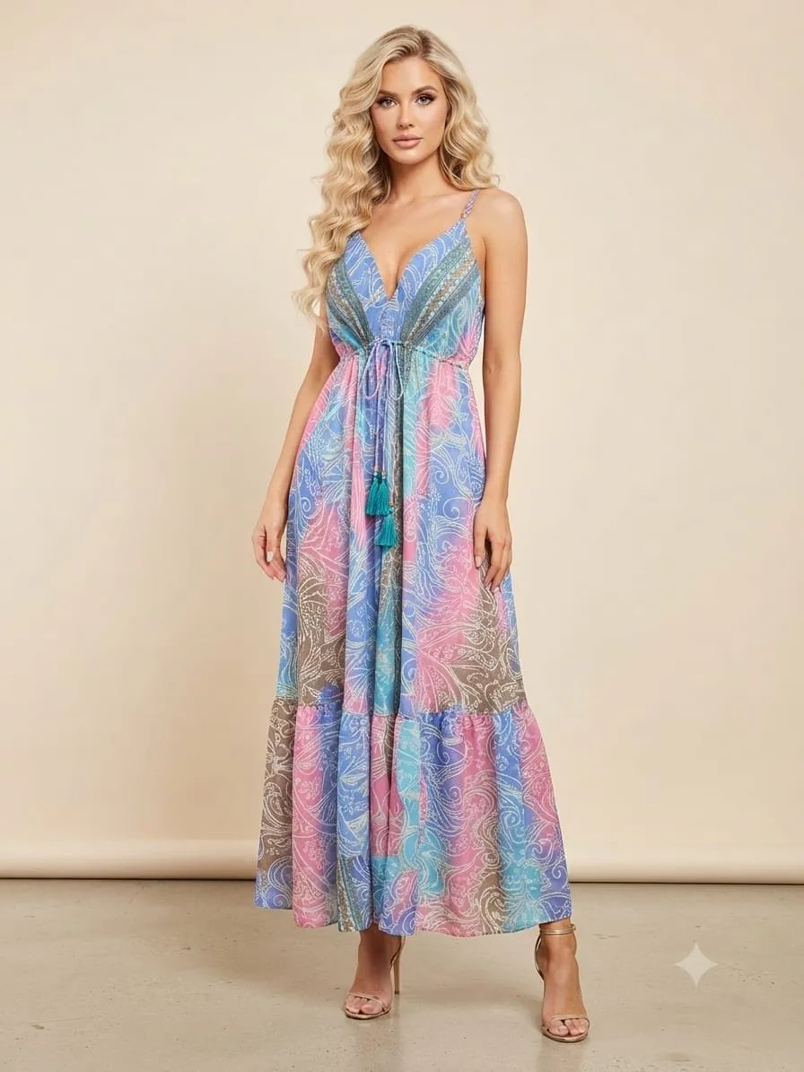 Pastel Mirage Tassel Tie Maxi Dress