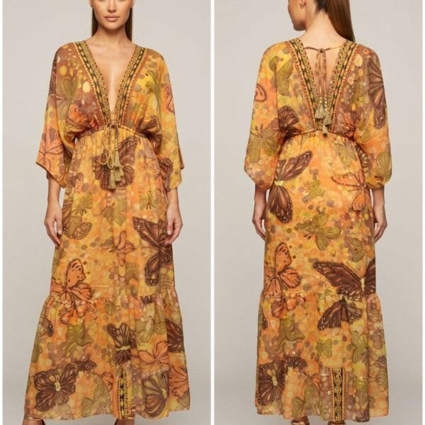 Amber Monarch Embroidered V-Neck Tiered Maxi Dress