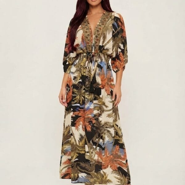 Jungle Ember Kimono Maxi Dress