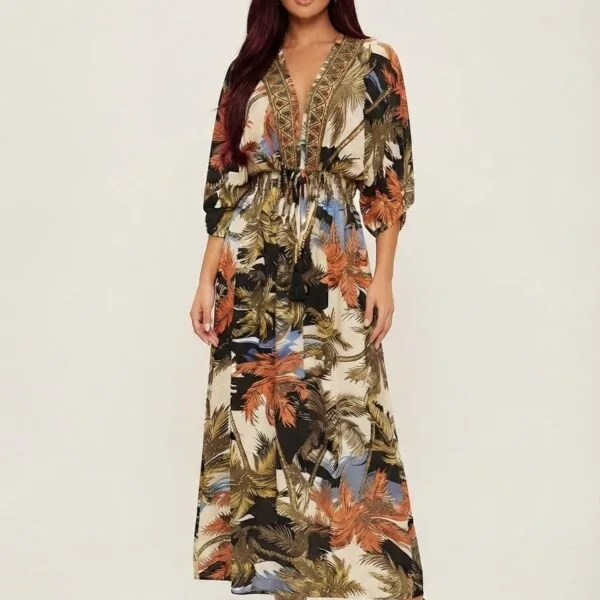 Jungle Ember Kimono Maxi Dress