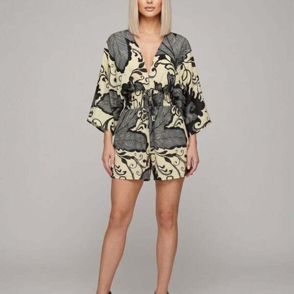 Smoke Damask Bell Sleeve Romper
