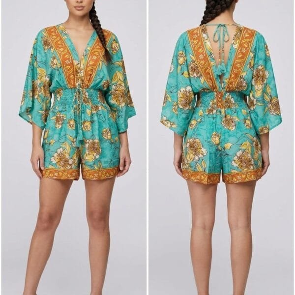 Aqua Baroque Bell Sleeve Romper