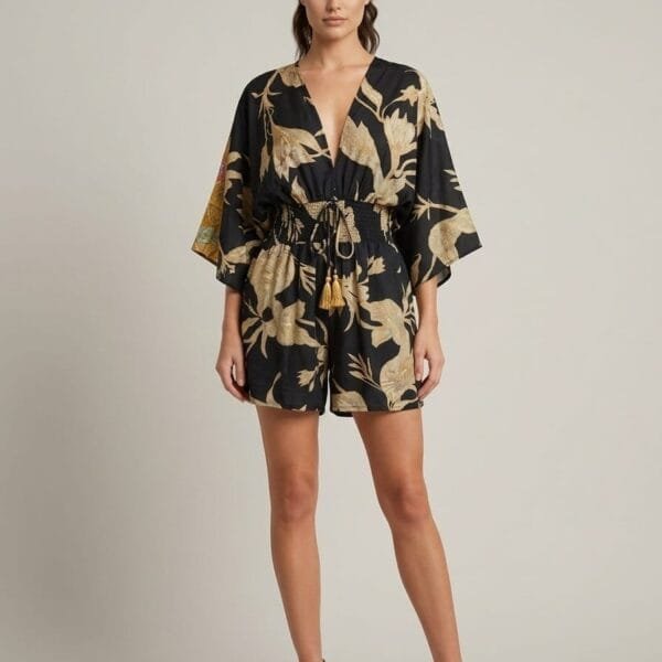 Ivory Noir Bell Sleeve Romper