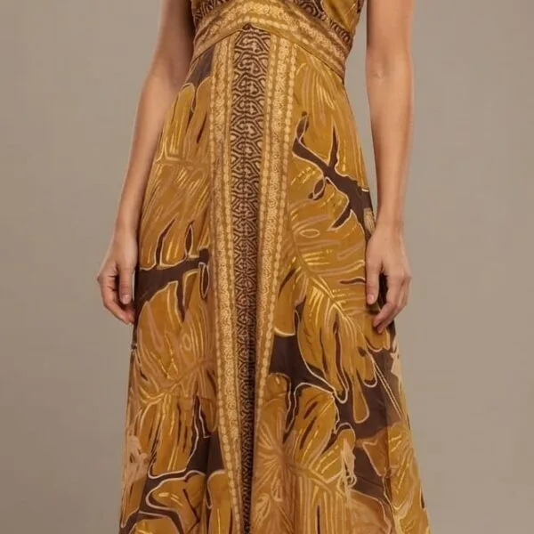 Golden Monarch Halter Embroidered Maxi Dress