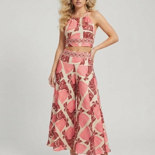 Coral Tile Halter Crop Top & Palazzo Pants Set