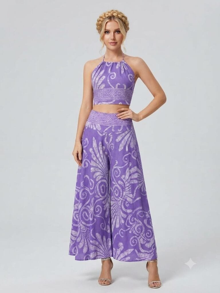 Lilac Bloom Halter Crop Top & Palazzo Pants Set